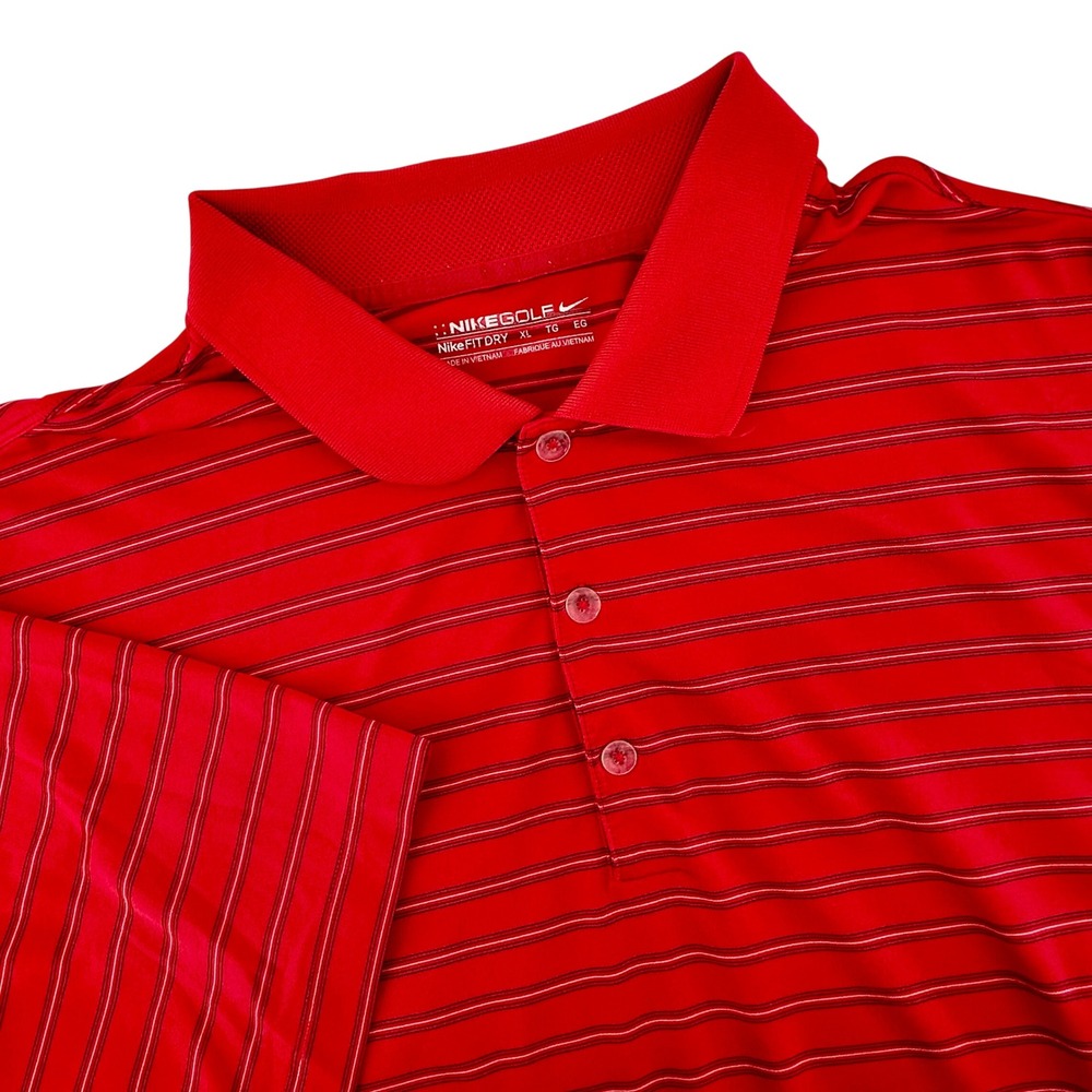 Nike Golf Mens XL Red Striped Nike Fit Dry Short Sleeve Polo‎ Shirt